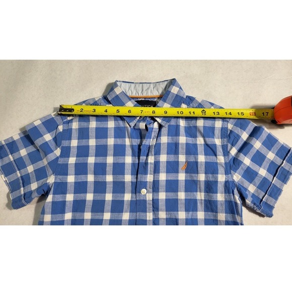 Nautica Plaid‎ Shirt Short Sleeve Button Down Casual Blue White Size M - Picture 6 of 7